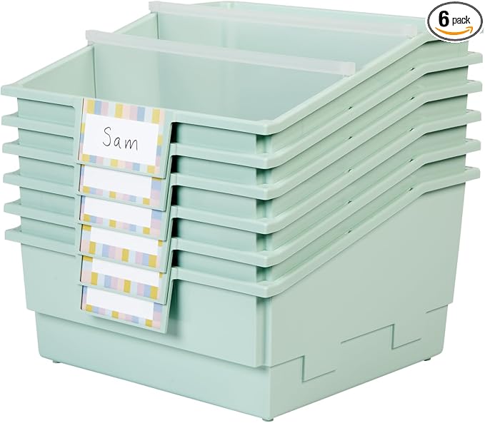 Really Good Stuff Picture Book Classroom Library Bins with Dividers, 6-Pack | Mint Green, 13.5 in W x 13.5 in D x 7.75 in by ReallyGoodStuff