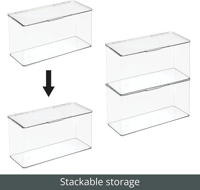 mDesign Plastic Stackable Playroom/Gaming Storage Organizer Bin Box with Hinged Lid for Drawer or Cabinet - Organize Electronics, Crayons, Games, Blocks, Toys, Lumiere Collection - 2 Pack - Clear - Image 5