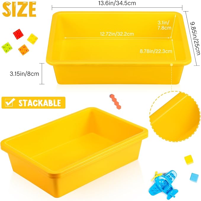 18 Pcs Flat Storage Organizer Bins Letter Size Paper Tray Classroom Storage Plastic Art Trays Classroom Pencil Organizer Baskets for School Office Teacher Book Organization(Yellow) - Image 3