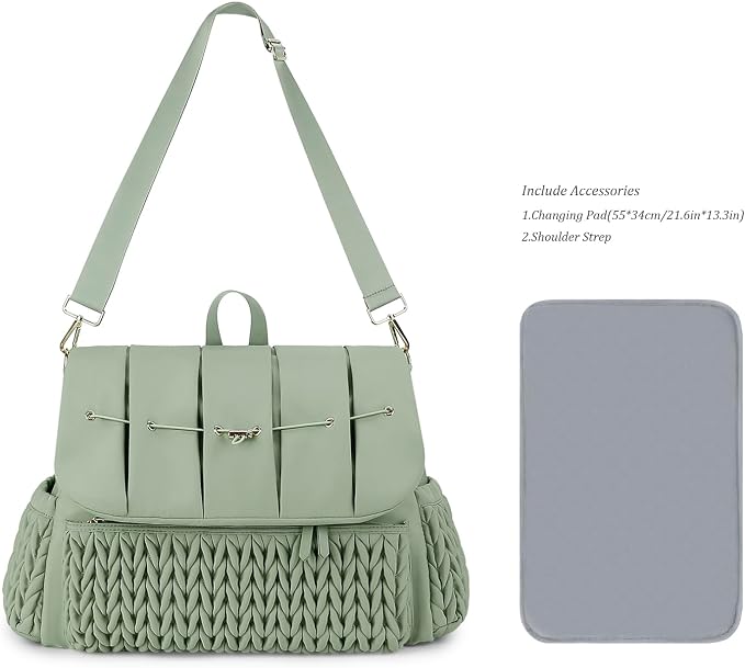 Lmbabter Diaper Bag Backpack Messenger Bag Travel Backpack Maternity Bags Stylish Baby Bag with Changing Pad for Mom (Green) - Image 6