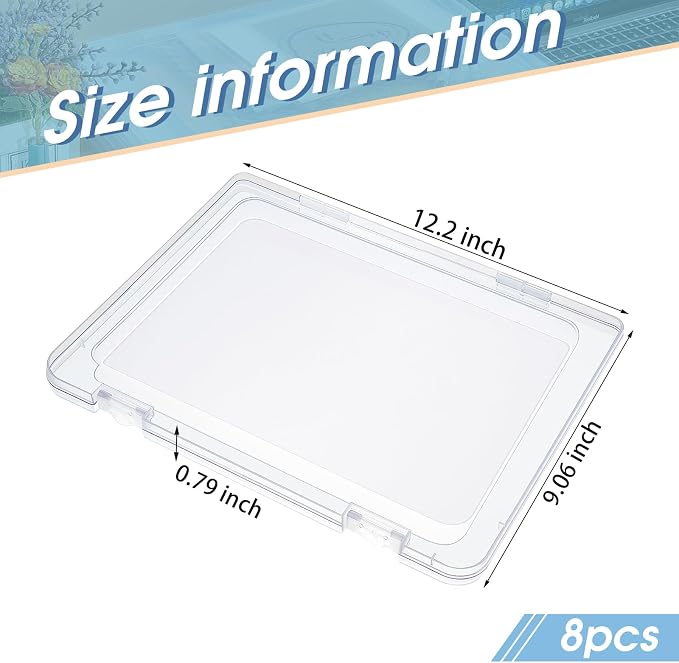 Gueevin 8 Pcs 8 Pcs Clear A4 File Organizer Box, 12 Inch Scrapbook Paper Storage Box, Plastic Document Storage Case with Buckle, Flat Paper Organizer for Magazine, Board Games, Classroom Must Haves - Image 2