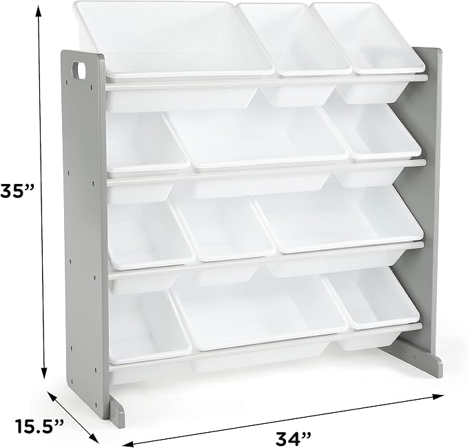 Humble Crew Kids Toy Organizer with 12 Bins, 4 Tier Storage for Playroom | Sturdy wood and steel toddler shelf, removable BPA-free containers, wall anchor anti-tip safety kit for bedroom or classroom - Image 3