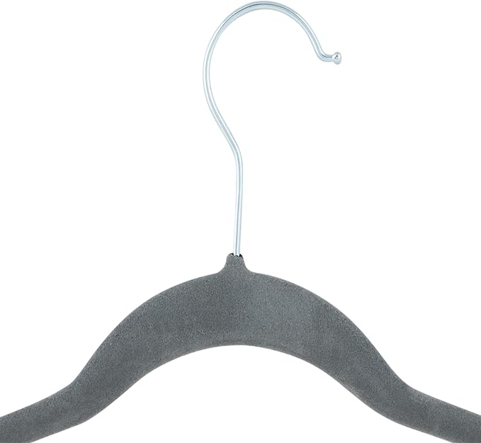 Simplify 60 Pack Children's Velvet Hangers | Durable | Lightweight | Non-Slip | Nursery | Shirt | Pants | Tank Top | Grey | Clips | Closet Organization - Image 7