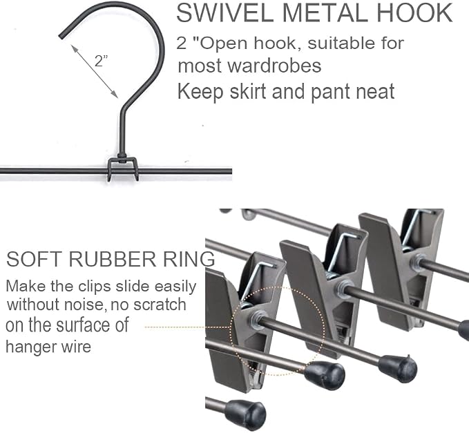 Pants Hangers 13.8" Dark Grey Skirt Clothes Rack with Clips Metal Clips Trousers Hanger Space Saving Slacks Hangers Durable and Sturdy Pants Display 30 Pack - Image 8