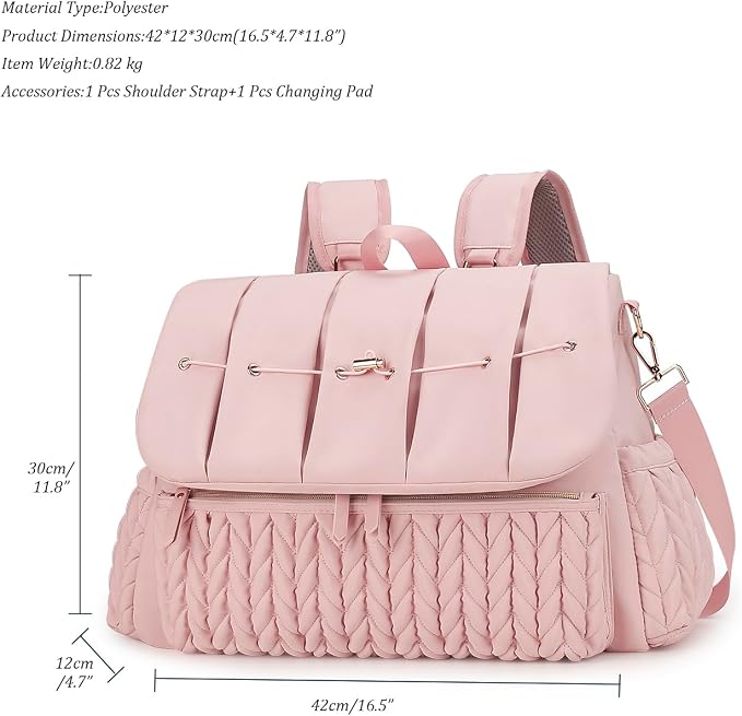 Lmbabter Diaper Bag Backpack Messenger Bag Travel Backpack Maternity Bags Stylish Baby Bag with Changing Pad for Mom (Pink) - Image 4