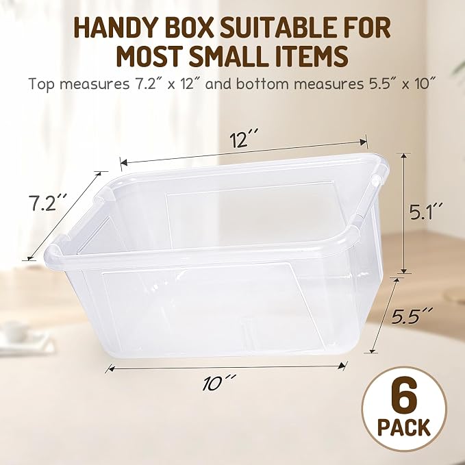 GAMENOTE 6 Quart Stackable Plastic Storage Bins with Lids, 6 Pack, Clear | Stackable 6-quart bins with lids organize classroom supplies, crafts, toys and building blocks for Classroom & Kids Toy - Image 2