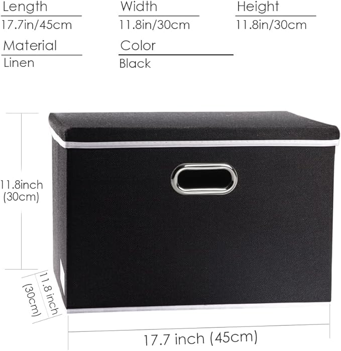 Large Foldable Storage Boxes with Lids [3-Pack] Fabric Collapsible Storage Bins Organizer Containers Baskets Cube with Cover for Home Bedroom Closet Office Nursery Black(17.7x11.8x11.8) - Image 7