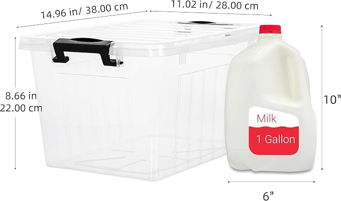 Citylife 22 Qt Plastic Storage Bins with Latching Lids 4 Packs | Stackable See-Through Craft Storage Box Latches Durable Containers Secure Pull Handle Organizing for Home Kitchen Pantry - Image 3