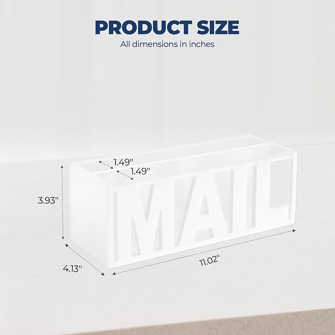Mail Organizer Countertop, Desk or Wall Mail Holder for Bill Storage, White | Bills, Envelopes, Documents & Receipts - Image 3