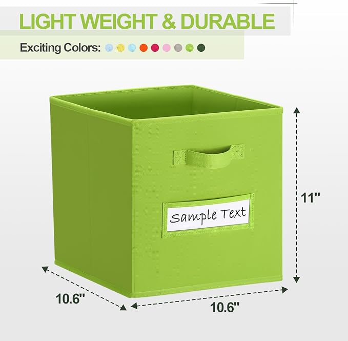 Fabric storage cubes (8 Pack) 11 Inch Cube Storage Bin, cube organizer bins with 8 Labels Window Cards & a Pen, Foldable cube organizer bins and Storage Box, lime green - Image 2