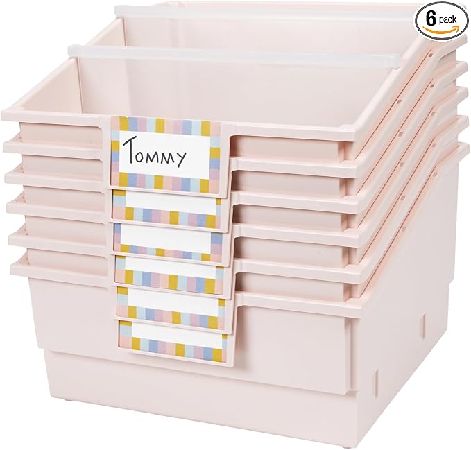 Really Good Stuff Picture Book Classroom Library Bins with Dividers, 6-Pack | Sand, 13.5 in W x 13.5 in D x 7.75 in by ReallyGoodStuff