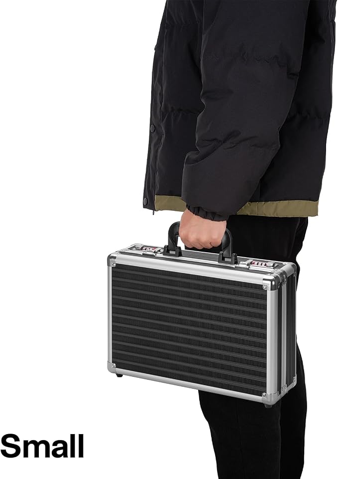 Medium Portable Locking Storage Totes - 14.2 x 9.8 x 4.5 Inch, Black, Modern Aluminum Storage Box with Dual Combination Locks - Image 5