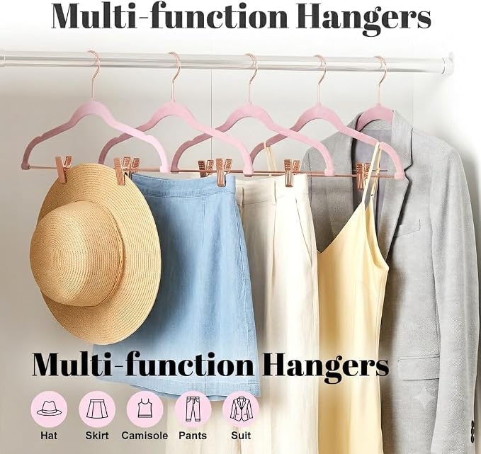 HOUSE DAY Pants Hangers with Clips 24 Pack, with Rose Gold Hook and Clips | Non Slip Velvet Flocked, Swivel Hook, Space Saving, Rubber Padded Clips, For Pants, Skirt, Shorts, Coat, Outfit - Pink - Image 5