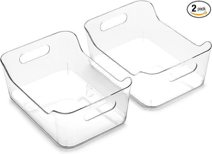 BINO | Plastic Storage Bins, Small - 2 Pack, Clear | THE SOHO COLLECTION | Pantry Organizers and Storage Containers Fridge Organizer Bins Kitchen Cabinet Organizer Medicine Cabinet Bin by BINO