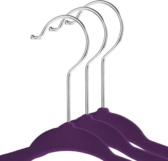 Casafield 50 Velvet Baby Hangers - 11" Size for Infant & Toddler Clothes - Purple - Image 2