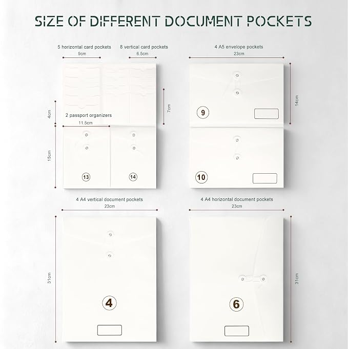 JOYCE Important Document Organizer 14 Expanding Pockets,Olive Green | Waterproof leather binder with 13 Card Slots for Passports, Birth Certificates, Tax Files and Wills - Image 4