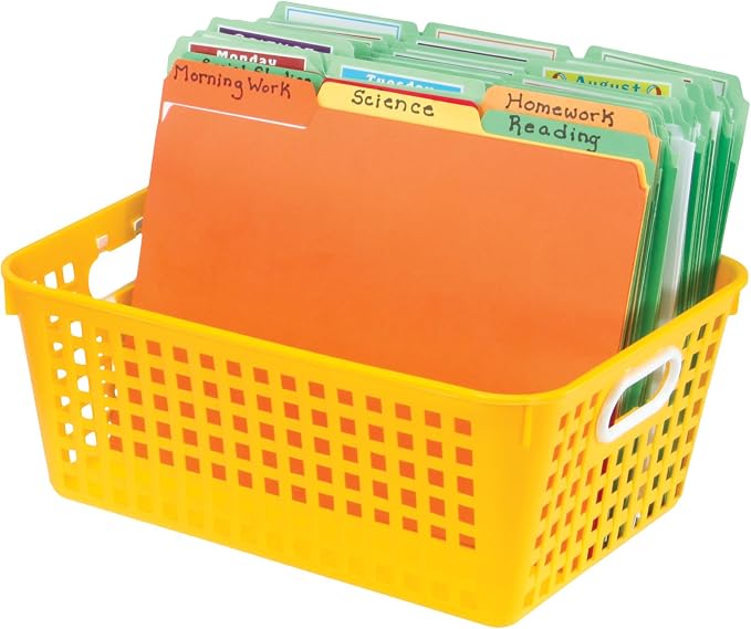 Really Good Stuff Large Plastic Storage Baskets with Handles | 13.75" x 9.75" x 5", Rainbow Group Colors, Book & Supply Organization for Classrooms & Home - Image 5