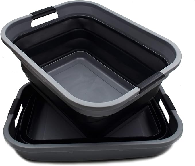 SAMMART 41L (10.8 Gallon) Collapsible Plastic Laundry Basket - Foldable Pop Up Storage Container/Organizer - Portable Washing Tub, Water Capacity: 32L (8.4 Gallon) (2, Grey/Black) by SAMMART