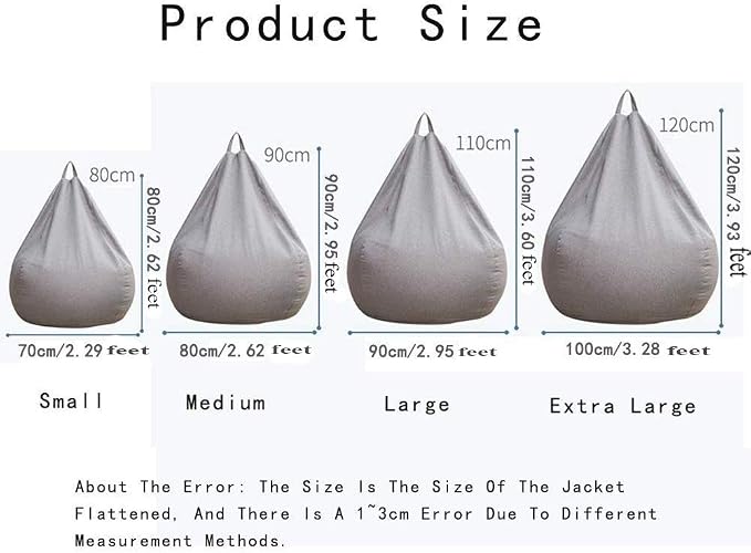 Stuffed Animal Storage Bean Bag Cover (No Filler) Extra Soft Beanbag Seat Chair Covers-Cotton Linen Memory Foam Beanbag Replacement Cover for Adults Children without Filling - Image 2