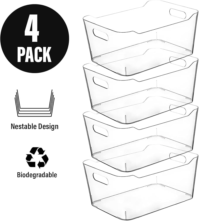 Clear Plastic Storage Bins for Kitchen Organization or Pantry Organizers and Storage, Freezer Fridge Organizer Storage Containers Bin for Organizing Refrigerator Medicine Closet Cabinet Organizers - Image 5