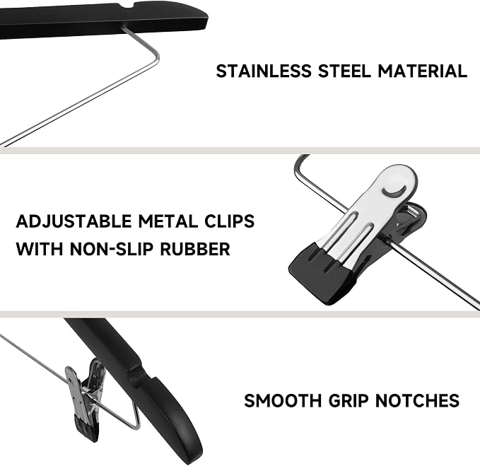 Wooden Hangers with Adjustable Metal Clips, 24-Pack, Black | Solid Wood Hangers with 360° Rotatable Hook for Skirt, Dress, Coats, Jacket and Pants, Space-Saving and Non-Slip Design - Image 4