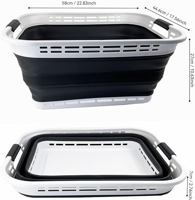SAMMART 42L (11 Galloons) Collapsible Plastic Laundry Basket - Foldable Pop Up Storage Container/Organizer - Portable Washing Tub - Space Saving Hamper/Basket (White/Asphalt) - Image 3