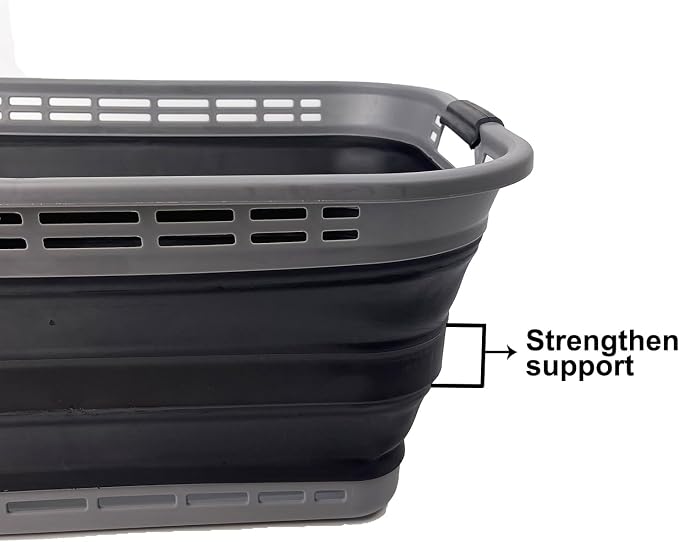 SAMMART 42L (11 Gallons) Collapsible Plastic Laundry Basket - Foldable Pop Up Storage Container/Organizer - Portable Washing Tub - Space Saving Hamper/Basket [BPA Free] (Grey/Black (Set of 2)) - Image 7