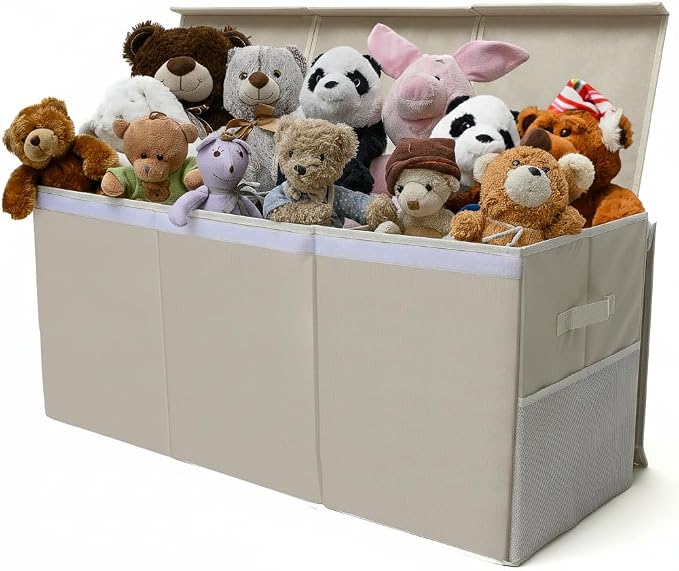 SoftOwl Extra Large Toy Storage Organizer with Lid - Sturdy, Collapsible Toy Chest Storage Box Design - Toys Bin with Dividers for Kids, Nursery, Bedroom, Playroom 37"x16"x14" by SoftOwl