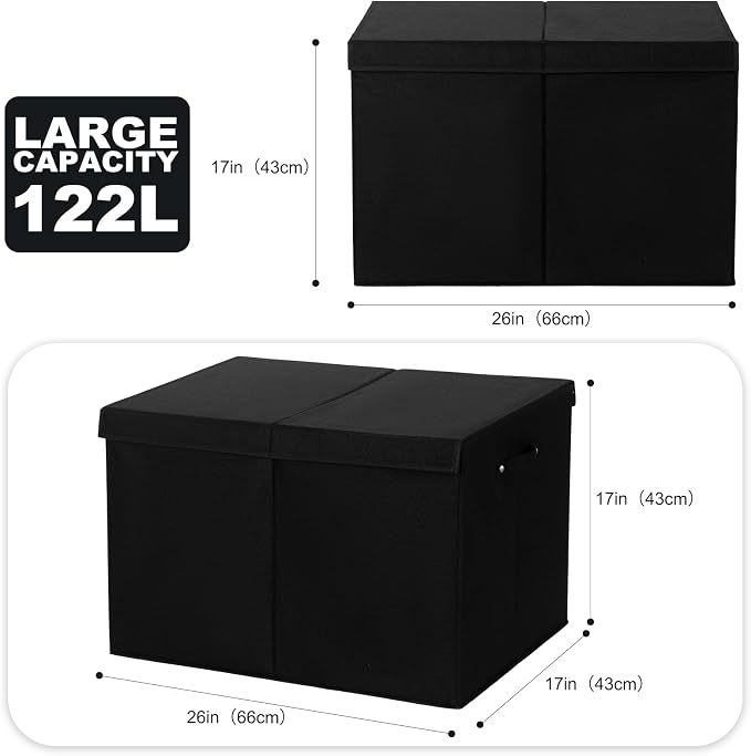 Large Toy Box Chest Storage with Flip-Top Lid, Kids Toy Storage Bin Boxes | Toy Chest with with Removable Divider for Kids, Boys, Girls, Nursery, Living Room, Bedroom, 26"x17" x17" (Linen Black) - Image 3