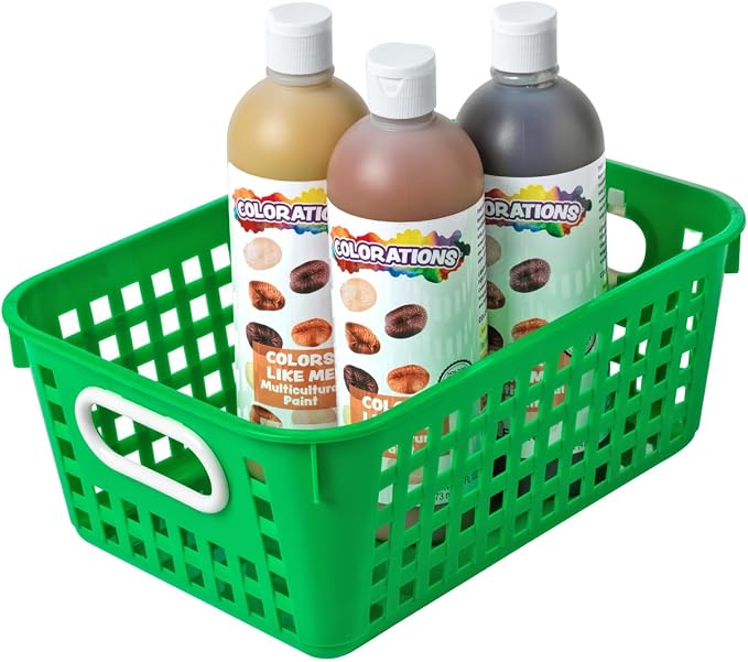 Really Good Stuff Medium Plastic Book Baskets, 11" by 7.5" by 4.5", 6-Pack | Rainbow Group Colors, Versatile Storage Solution for Classroom, Home, & Office - Image 5