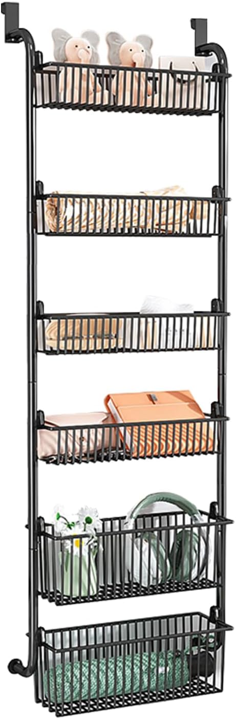 Over the Door Organizer, Metal Behind Door Hanging Storage, Toys Umbrellas Bags Organizer Rack, Large Capacity Organizer for Bedroom Bathroom Kitchen Pantry Closet Cabinet (Black,Six-Tier) by Unknown