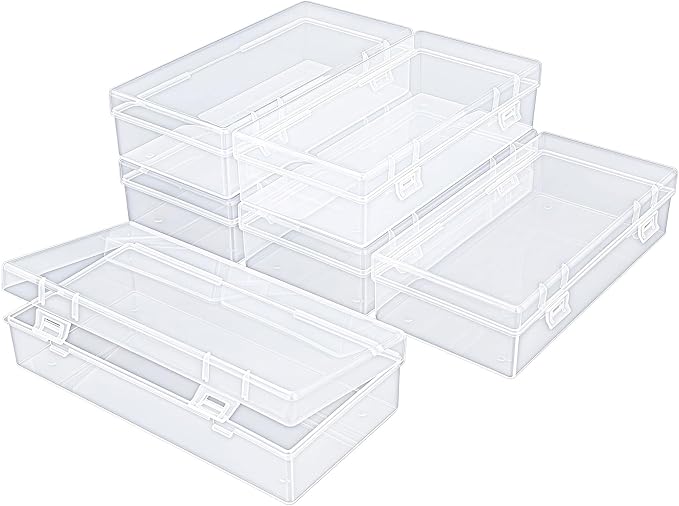 6 Pack Rectangular Clear Plastic Storage Containers | 7.28 x 3.54 x 1.77 inch, Hinged Lid, For Beads and Small Craft Items by Thintinick