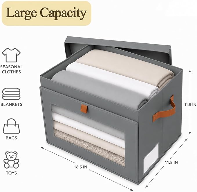 combocube Storage Bins with Lids, 4 Pack Large Fabric Closet Organizer | 800gsm PP Board, Front Opening & Easy-Access Window, 3-Handle Design, Dust-Proof Collapsible Boxes for Sweaters, Blankets - Image 4