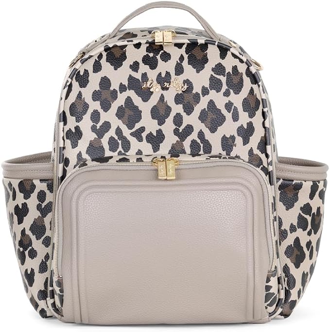 Itzy Ritzy Mini Diaper Bag Backpack - 10 Pockets w/Changing Pad (Leopard) | Chic Mini Plus Diaper Bag with 2 Insulated Bottle Pockets, Key Lanyard, Wipeable Changing Pad, Grab-Top Handle & Rubber Feet by Unknown
