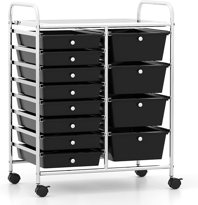 12 Drawer Rolling Storage Cart, Rolling Cart with Drawers for Classroom, Art Supply Craft Organizer on Wheel with Metal Frame & Handles for Home Office School (Black, 12 Drawer Left-Right) by LDAILY