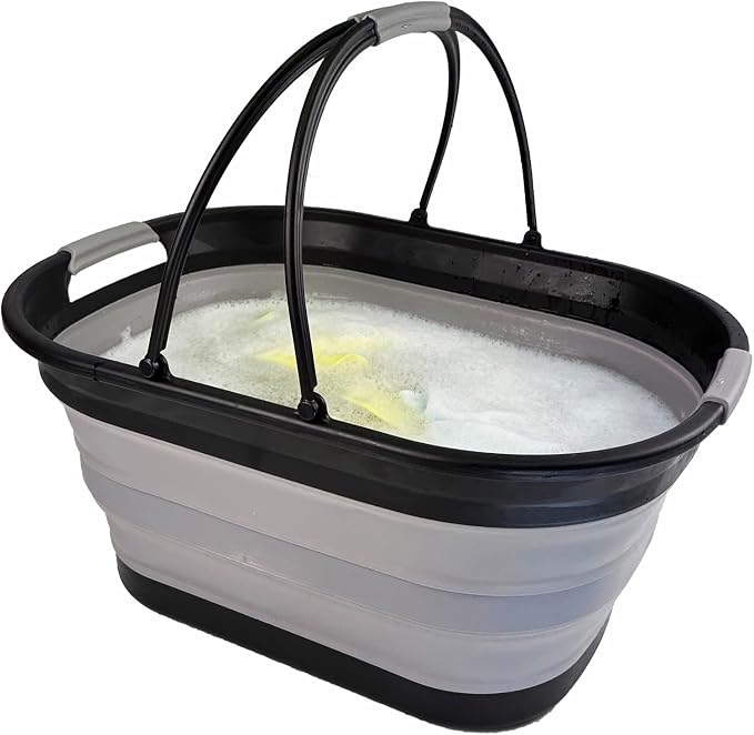 SAMMART 38L (10 Gallons) Collapsible Plastic Laundry Basket - Foldable Storage Container/Organizer - Portable Washing Tub - Space Saving Laundry Hamper (Black/Alloy Grey) - Image 5