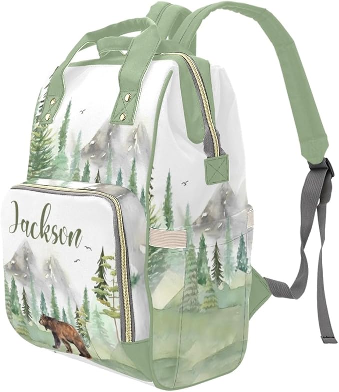 Custom Diaper Bag Backpack with Name Personalized Woodland Bear Nappy Bag for Mommy Mother's Day Gift Customized Adjustable Shoulders Nursing Bag Daypack - Image 2