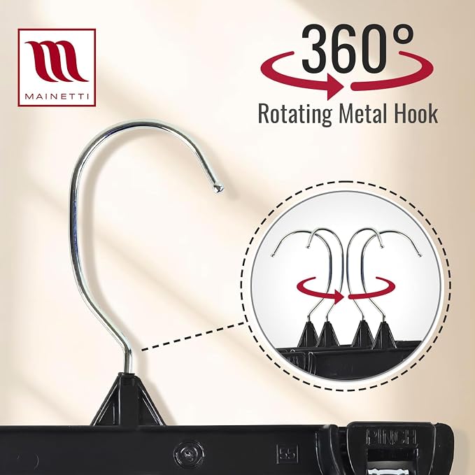 8in Black Plastic Children's Hangers with Rotating Hook (50 Pack) | Children's Black Plastic Hangers for Pants, Skirts Slacks & Bottoms, Rotating Metal Hook, Sturdy Plastic, Space-Saving Design - Image 4