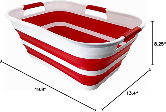 SAMMART 21L (5.5 Galloons) Collapsible Plastic Storge Basket - Foldable Pop Up Storage Container/Organizer - Portable Washing Tub - Space Saving Hamper/Basket (White/Viva Magenta) - Image 9