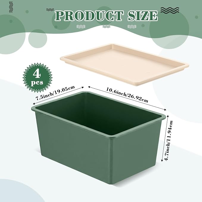 4 Pcs Storage Bins with Lids, Green, Small | Plastic Stackable Organizing Containers, Heavy Duty Storage Boxes for Classroom Room Shelves, Christmas Ornaments Baskets - Image 2