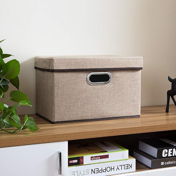 Collapsible Storage Cubes with Lids [1-Pack] Jute Fabric Foldable Storage Boxes Organizer Containers Baskets Bins with Cover for Home Bedroom Closet Office Nursery (14.9x9.8x9.8) - Image 4