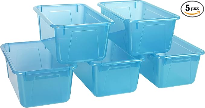 Storex Small Cubby Bins – Plastic Storage Containers for Classroom, 12.2 x 7.8 x 5.1 inches, Candy Teal, 5-Pack (62480A05C) by Storex