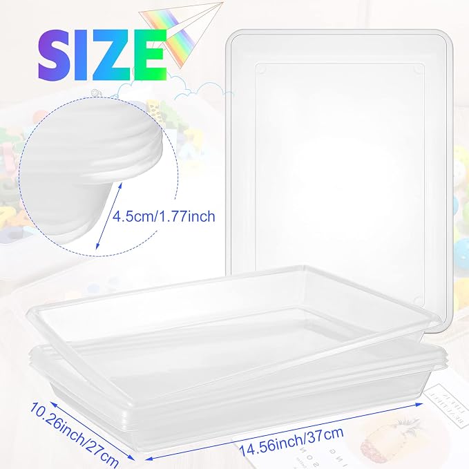Maitys 15 Pcs Activity Plastic Art Trays 14.57 x 10.63 x 1.77 Inch Large Crafts Organizer Serving Storage Tray for Kids School Classroom DIY Project Painting Home Organizing Supply(Clear) - Image 3
