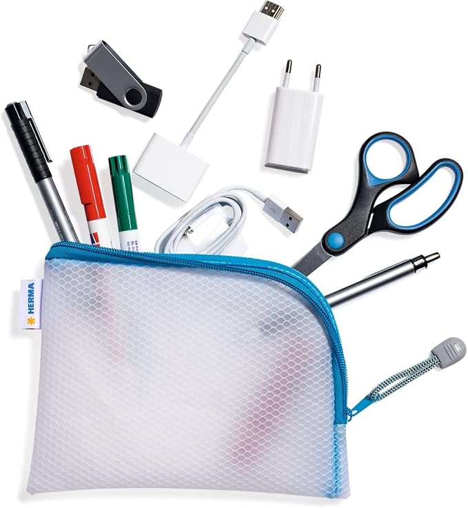 HERMA 20025 Zip Pocket Travel Case A6 Transparent Blue Small Lockable Transparent Bag with Zip, Toiletry Bag for Mobile Phone, Charging Cable, Cosmetics, Pens, Keys - Image 6