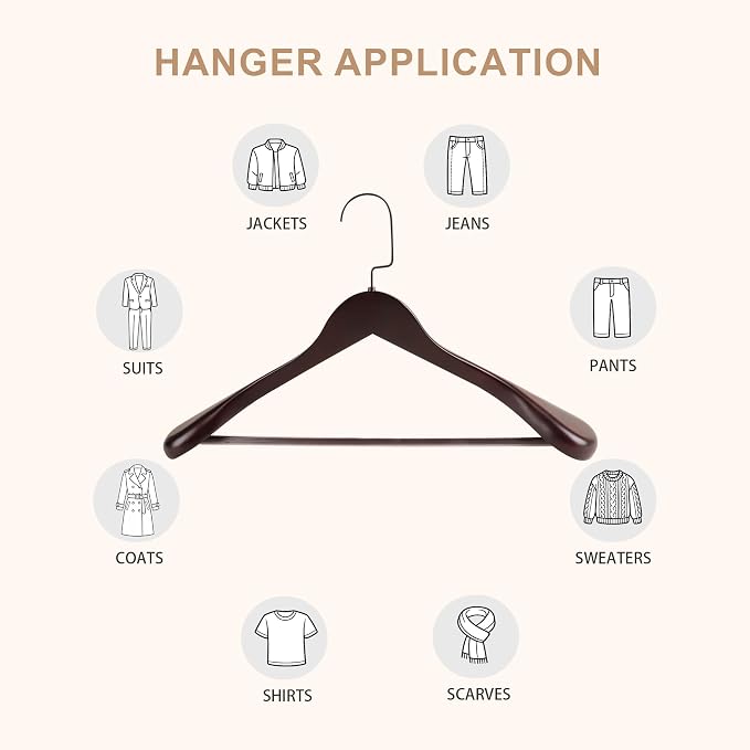 Wooden Suit Hangers with Non Slip Pants Bar, Dark Cherry, 6-Pack, 16" | Wood Extra-Wide Shoulder Hangers, Flat-Head Hook Hangers for Suits, Coats, Jackets, Shirts, Pants, and Heavy Clothes - Image 9