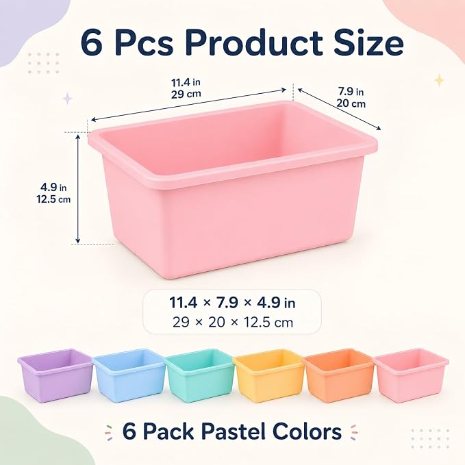6 Pack Plastic Cubby Bins for Classroom Stackable Book Bins Plastic Classroom Cubby Organization Storage Containers Toy Storage Cubbies for Library School Office Home Nursery Playroom (Pastel) - Image 2