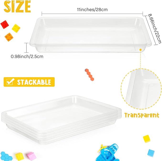 Maitys 24 Pcs Plastic Art Tray 11x8.7x1 Inch Activity Craft Tray,Clear | Classroom Serving Trays, Stackable Storage, Sand Trays for School Painting Beads Crafts DIY Projects - Image 3