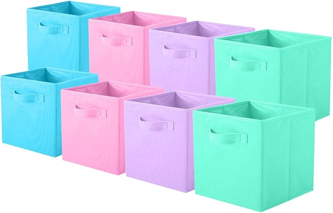 ShellKingdom Storage Bins, Foldable Fabric Storage Cubes, 8 Pack, 4 Colors | Cloth Organizer Drawer For Closet And Toys, 10.5 X 10.5 X 11 INCH, (Pink+Lavender+Light Blue+Mint Green) by ShellKingdom