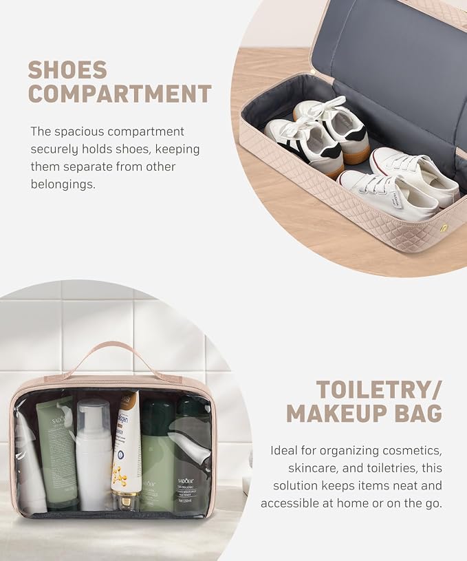 Duffle Bag for Travel, 40L Weekender Bag with Shoe Compartment, Carry On Overnight Bag for Women with Toiletry Bag Duffel Bags with Wet Pocket for Gym Hospital Bags for Labor and Delivery Antiquewhite - Image 4