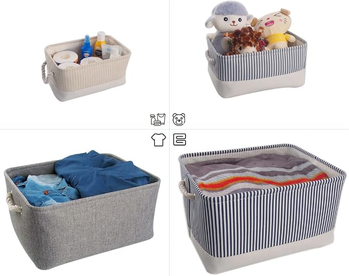 Mangata Foldable Storage Boxes, Fabric Storage Baskets for School/Home/Closet/Office, Pack of 3 (Grey, Medium) - Image 4